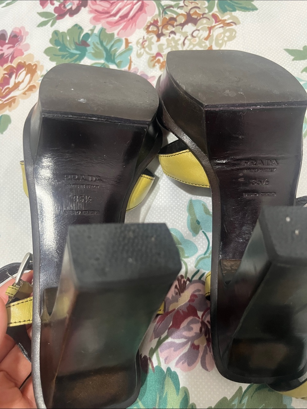 Vintage Prada Black and Yellow Leather Strappy Heels - Picture 3 of 3